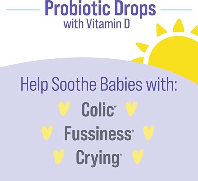 Probiotic Drops with Vitamin D. Help soothe babies with: Colic, Fussiness, Crying.