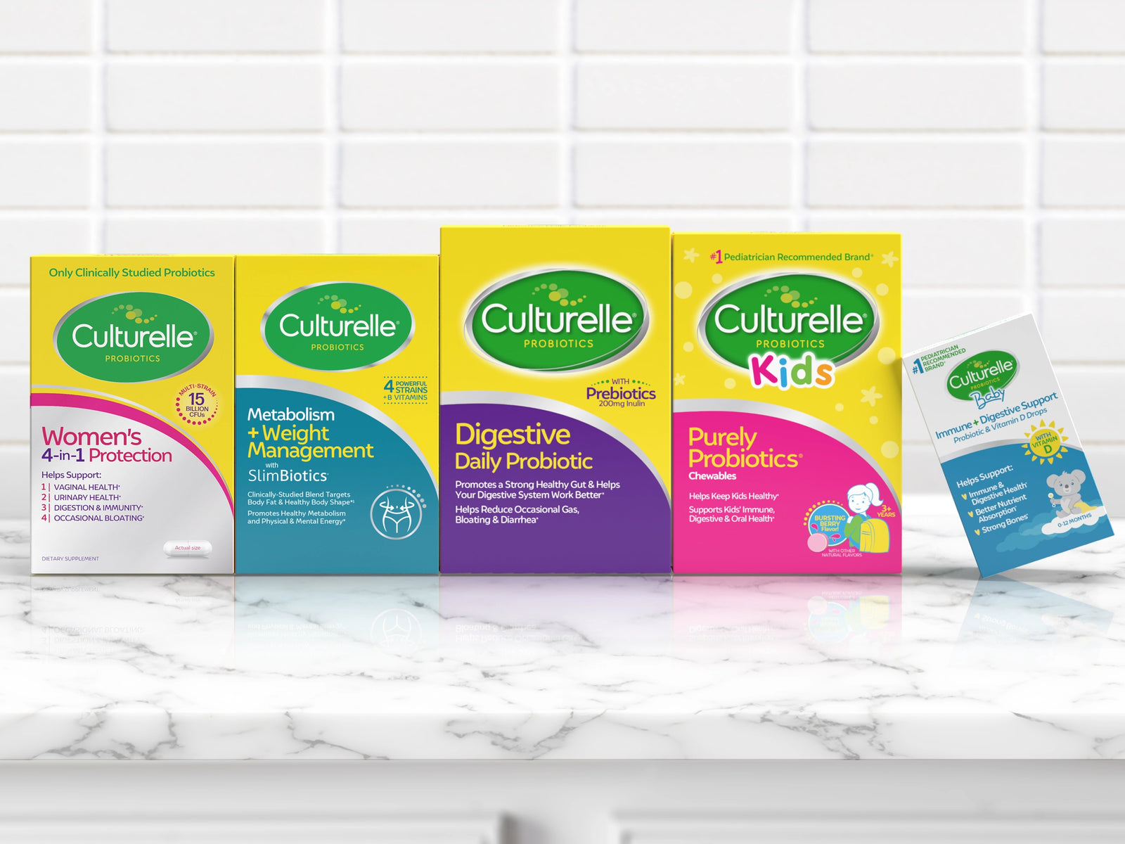 A line up of Culturelle® probiotics supplements