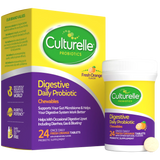 Culturelle Probiotics packaging with chewable tablets on a white background