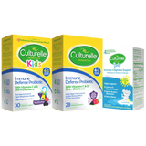 Three boxes of Culturelle Kids immune defense probiotic on a white background