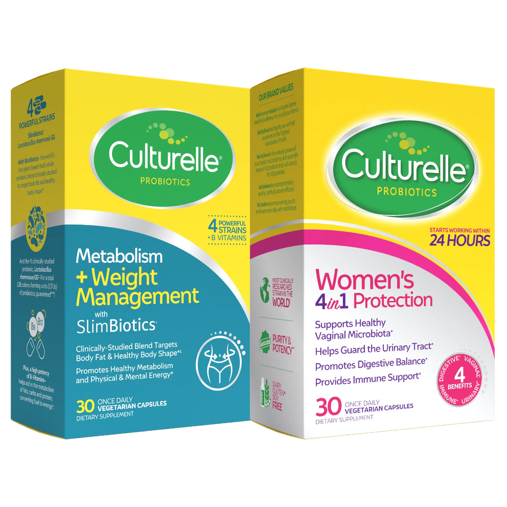 Two Culturelle probiotic product boxes on a white background