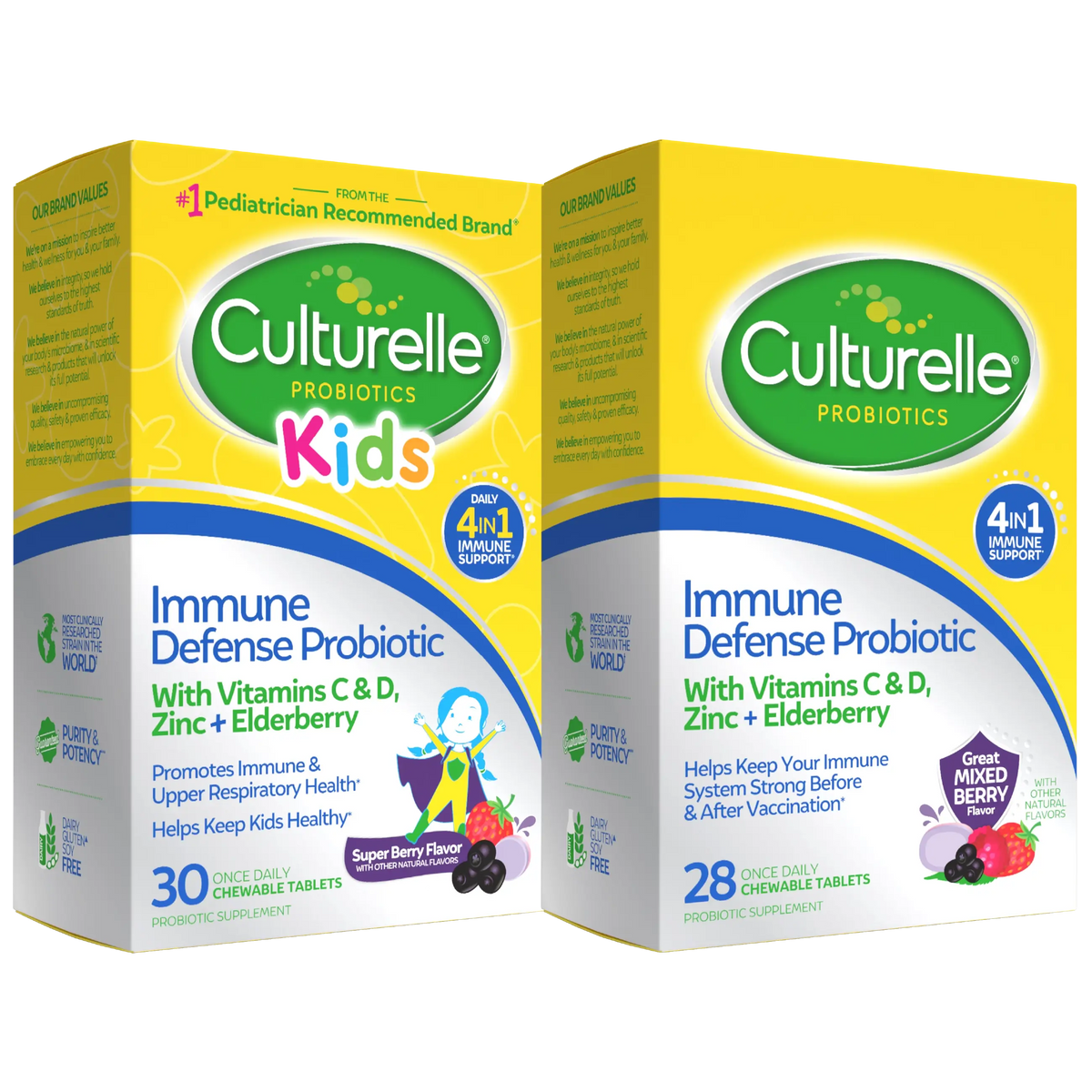 Two boxes of Culturelle Kids Immune Defense Probiotic on a white background