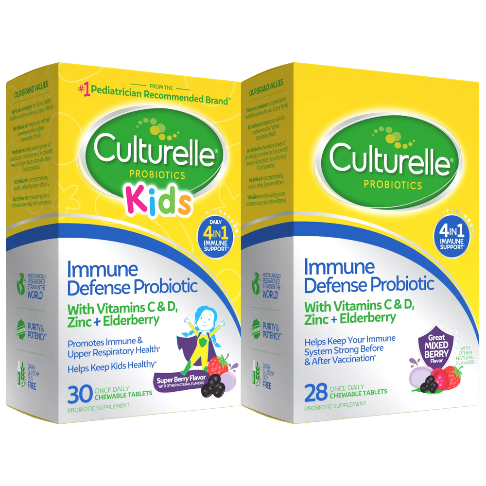 Two boxes of Culturelle Kids Immune Defense Probiotic on a white background