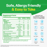 Supplement facts label for Culturelle Kids Multivitamin + Probiotic Chews on a green background