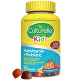 Culturelle Kids Multivitamin + Probiotic gummy bottle with yellow cap on a white background