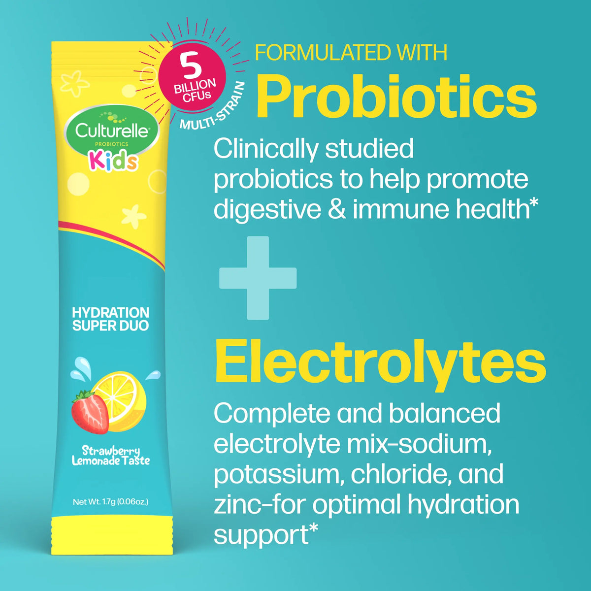 Culturelle® Kids Probiotics + Electrolytes Hydration Super Duo Packets