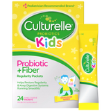 Culturelle Kids probiotic gummies packaging with a yellow lid and colorful label.