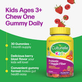 Culturelle Kids probiotic gummy bottle with strawberry graphics on a green and white background