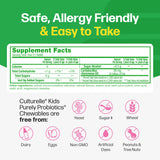 Supplement facts label for Culturelle Kids Purely Probiotics Chewables on a green background