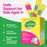 Culturelle Kids Probiotics packaging with text on daily support for kids ages 1+.