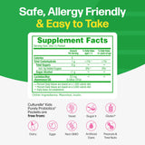 Supplement facts label for Culturelle Kids Purely Probiotics on a green background