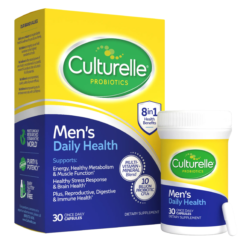 Culturelle Men's Daily Health probiotic supplement packaging on a white background