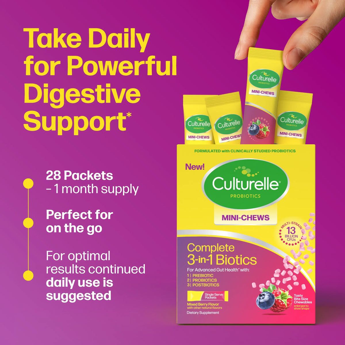 Culturelle® Complete 3-in-1 Biotics Mini-Chews Packets