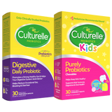 Two boxes of Culturelle probiotics, one for digestive daily use and another for kids, on a white background.