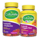 Two bottles of Culturelle probiotic gummies on a white background