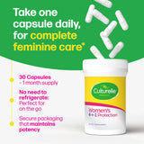 Culturelle Women's 4-in-1 Protection supplement container with capsules on a green background