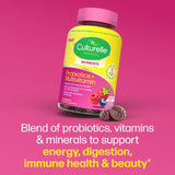 Culturelle probiotics bottle with text on a green background